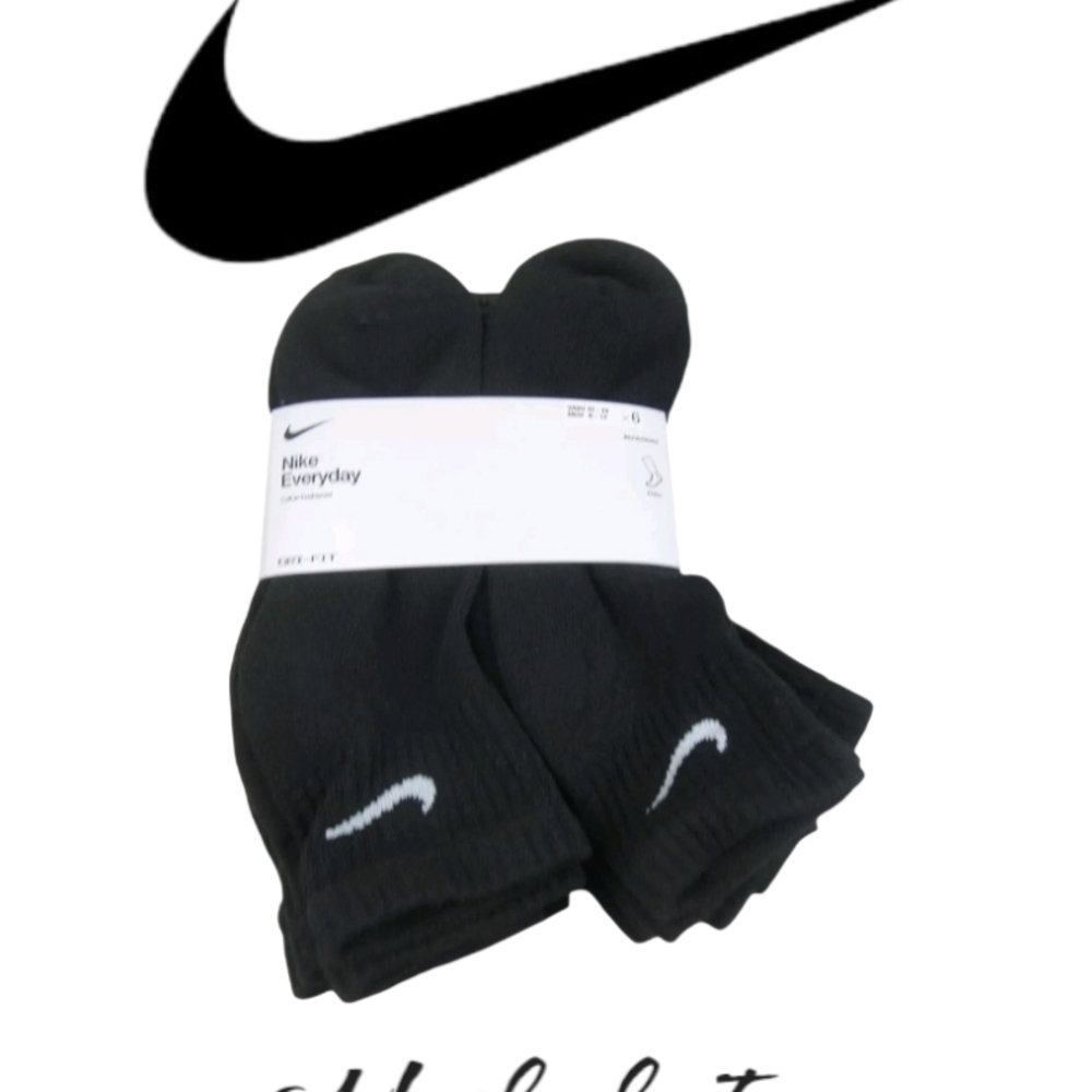 Nike Everyday Cushioned Ankle Socks Black 6 Pack Men's Size 8-12 Large